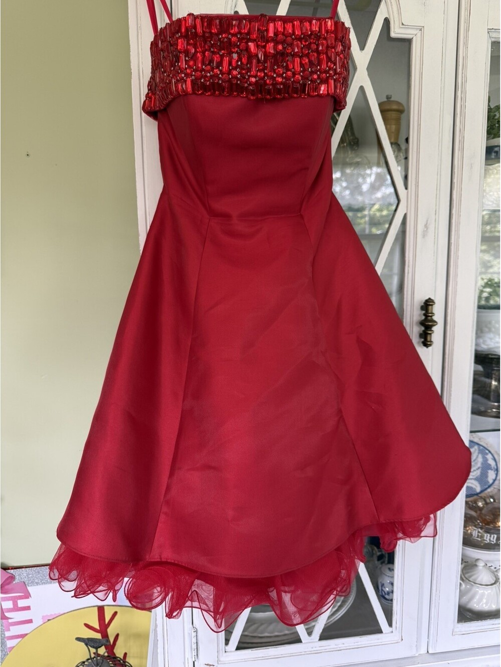 Morilee Cocktail Princess Dress Size 0 Red Satin Beaded Homecoming